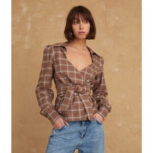 MARISSA WEBB Plaid Print Long Sleeve Button-Up Top New with Tags Size: xs